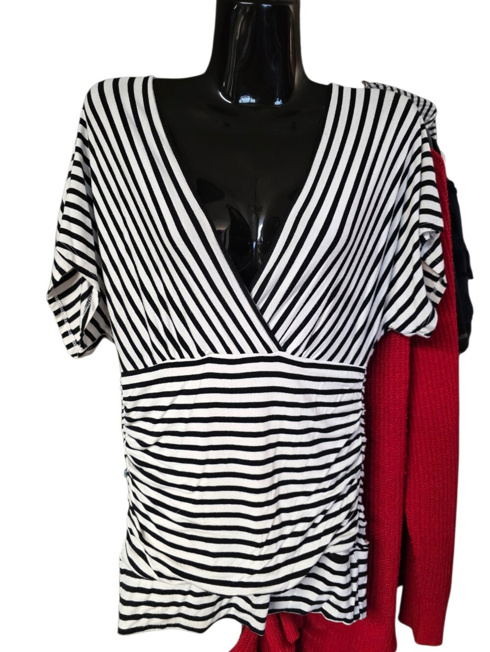 Black & White Striped V-Neck Women’s Top